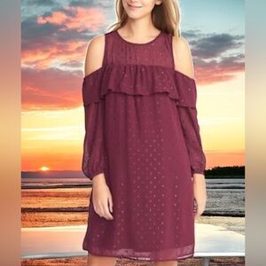 NWPT.. size: Small petite  burgundy cold shoulder short dress